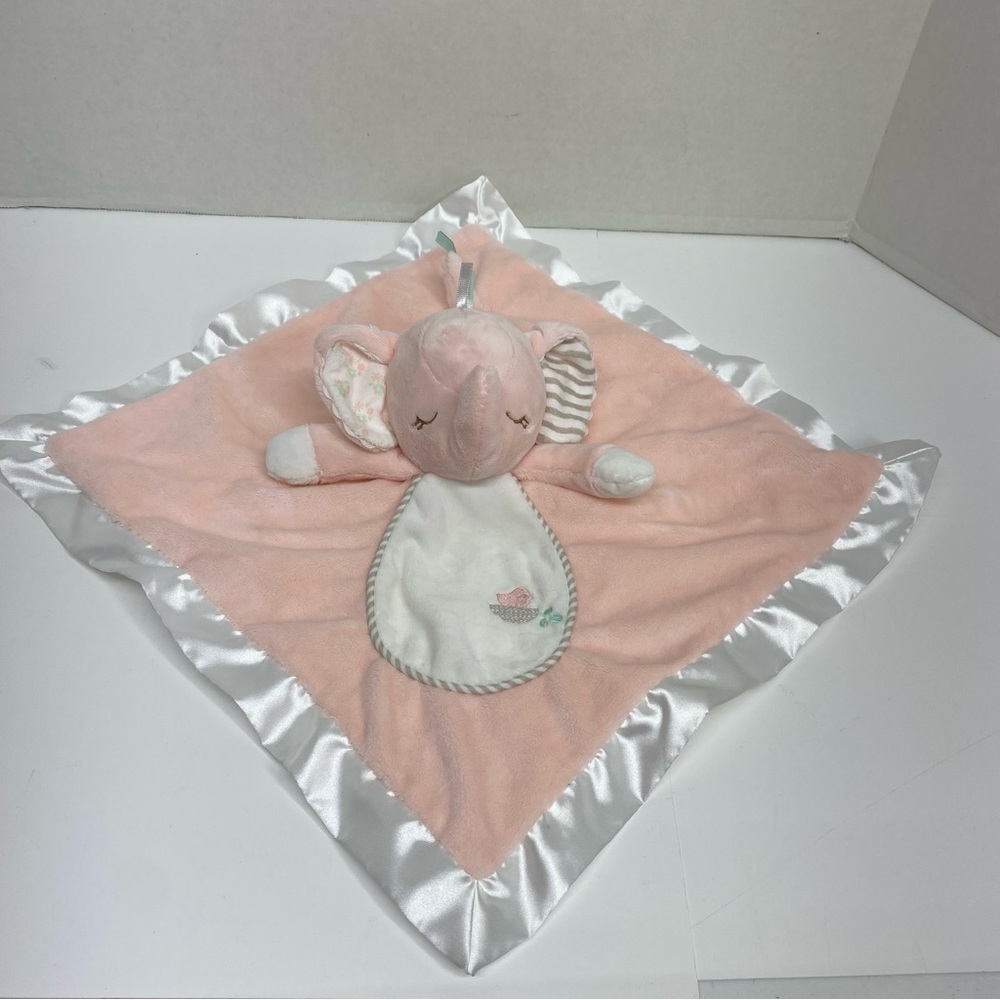 Pink Elephant Lovey Douglas Cuddle Toys Lil Snuggler White Satin Trim Security
